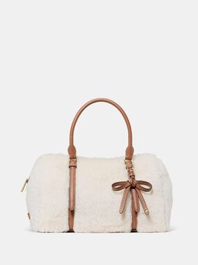 Kate Spade Monroe Faux Shearling Satchel Bag Cashew Milk Multi
